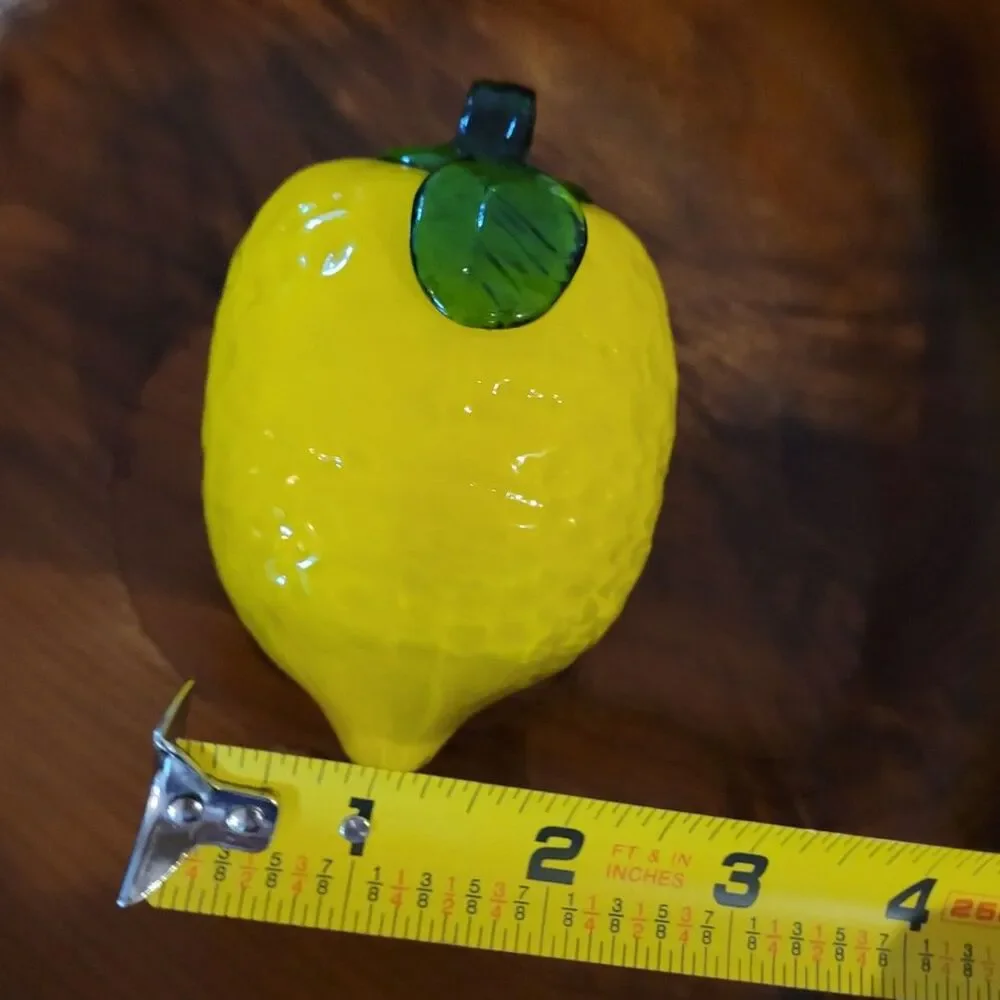 Vintage Hand Blown Art Glass Lemon Murano Style Paperweight Decorative Fruit